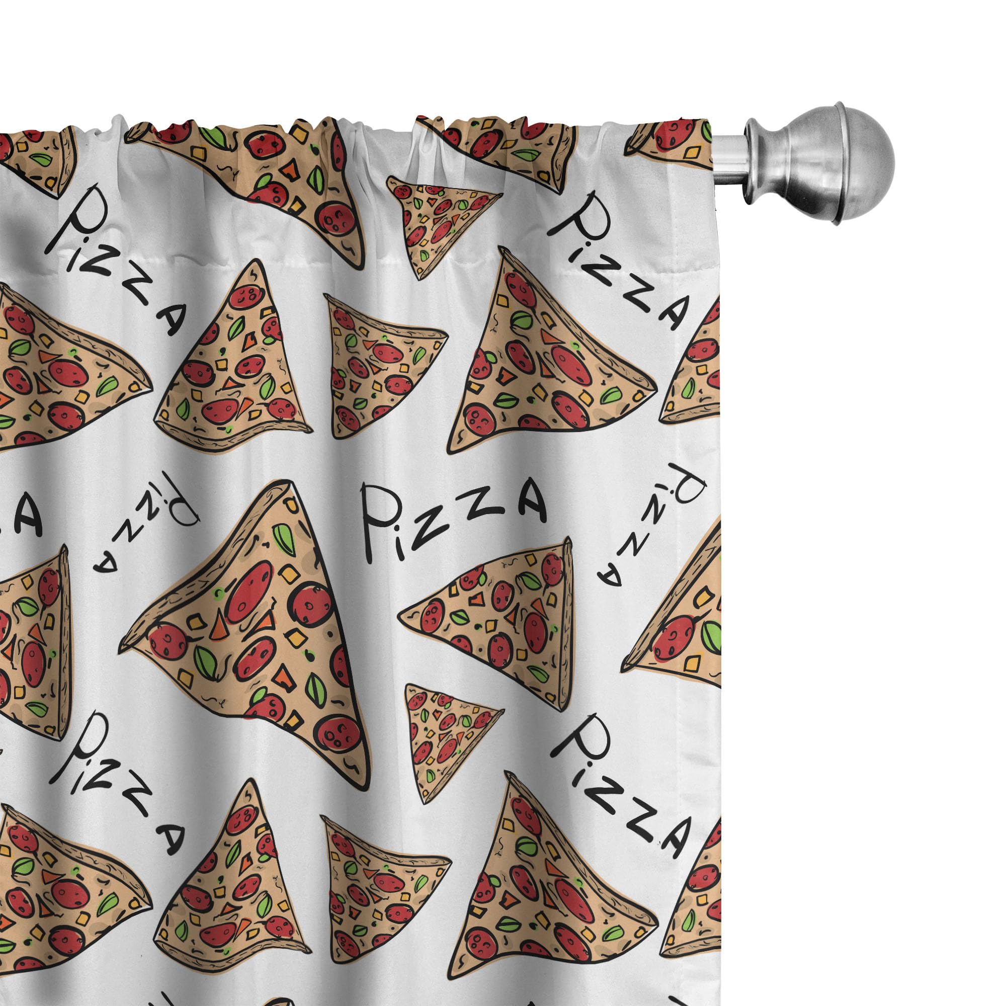 Ambesonne Pizza Curtains, Pattern in Hand Drawn