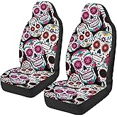 Qpednta Sugar Skull Car Seat Covers Breathable Front Seat Covers Easy Installation Stretch Polyester Fabric Cover Protection Interior Accessories Universal Fit Most Cars,SUV, Trucks