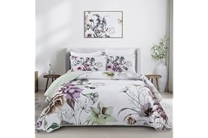 Drucon Floral Quilt Set King 3 Pieces Boho Green Quilt Coverlet Set Soft Microfiber Lightweight Green Floral Quilted Bedspread for All Season 104"x90"