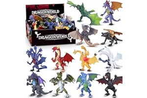 KARBERDARK 12 Pcs Dark Series Dragon Toy Set with Gift Box, 4 Inch Realistic Mini Dragon Figures for Kids 3-5, 5-7, Party Favors, Birthday Decorations, Cake Toppers, Collectible Figurines for Boys Girls
