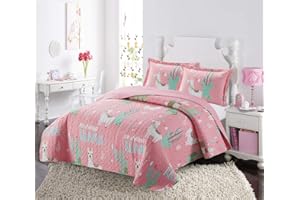 Golden Quality Bedding Twin Size Kids Bedspread Quilts Throw Blanket for Teens Boys Bed Printed Bedding Coverlet Multi Color Pink, White Llama # 19-06 Twin