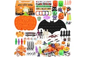 MoniiyHong 128PCS Halloween Party Favors for Kids,Halloween Toys Bulk,Halloween Non-candy Classroom Supplies.Halloween Gifts for Boys and Girls,Treasure Chest Prizes Toys,Trick or Treat Goodie Bags