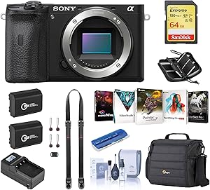Sony Alpha a6600 Mirrorless Digital Camera Body (ILCE6600/B) Essential Bundle with Bag, 2 Extra Batteries, Charger, 64GB SD Card, and Accessories