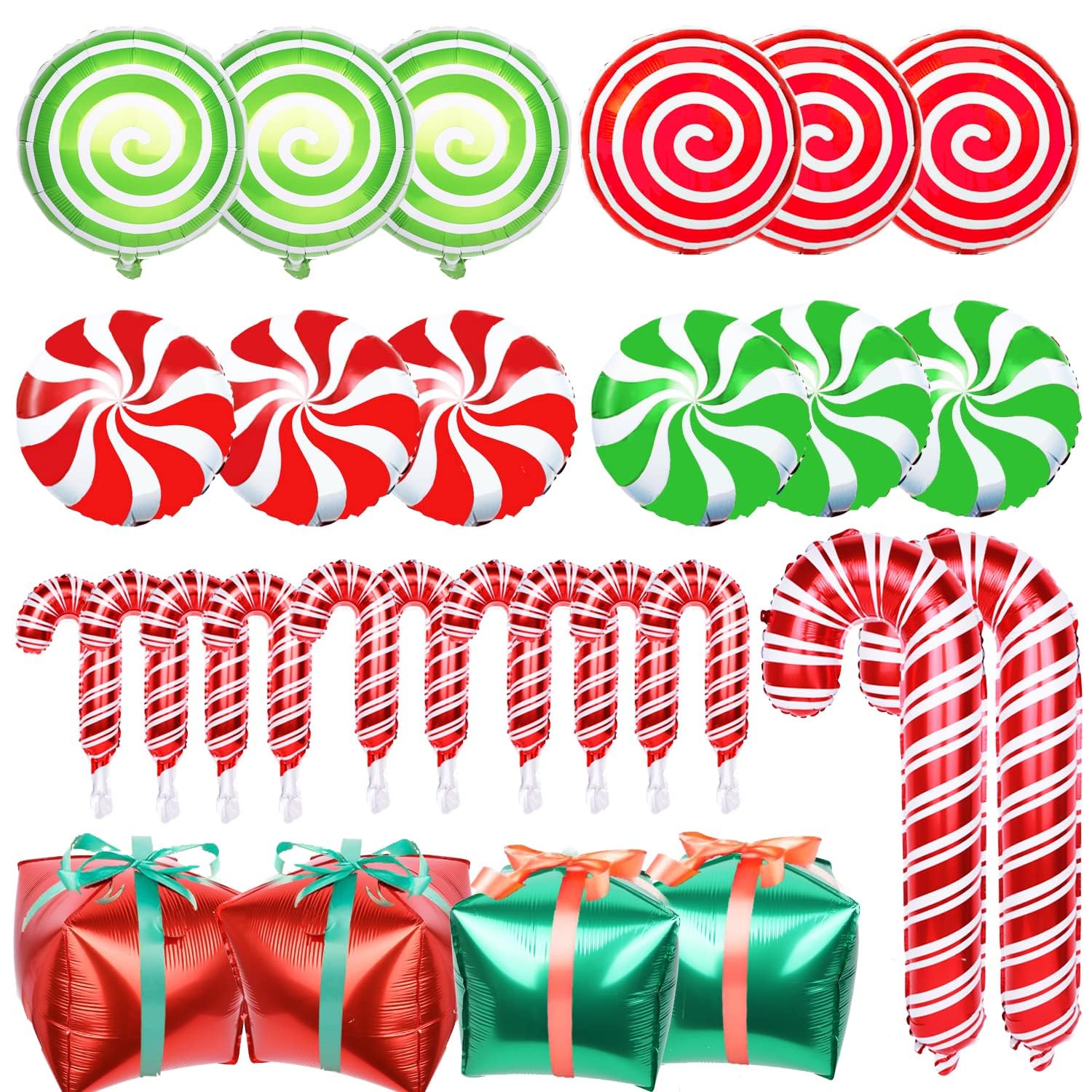 JOLCEEY 28pcs Candy Cane Balloons, Christmas Foil Sweet Inflatable Lollipop Balloons for Christmas Balloon Arch Party Decorations