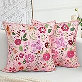 COARVXA Floral Pillow Covers 26x26 Set of 2,Pink Farmhouse Floral Pillow Covers Decorative Double Sided Pattern Cushion Cover Soft Pillow Case for Living Sofa Room Bed Porch Patio Square Pillow Cover