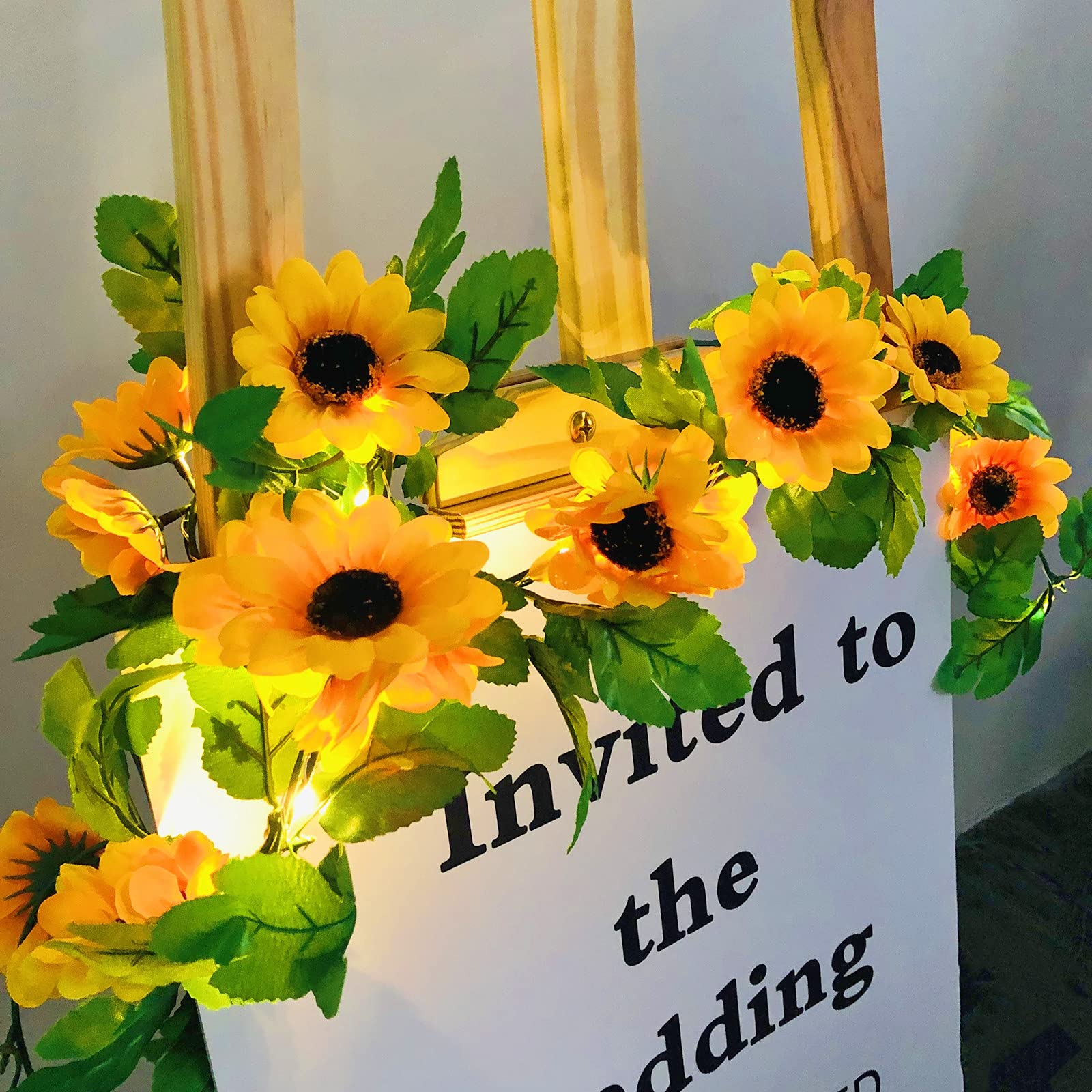 YOLIGHT Artificial Sunflowers Garland String Lights 20 LED Warm White Fairy Hanging Lights Batteries Powered for Wedding Party Garden Decoration (A-Sunflower, 6.56FT/20LED)