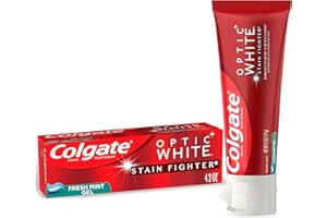 Colgate Optic White Stain Fighter Whitening Toothpaste Gel, Fresh Mint Flavor Gel Toothpaste, Safely Removes Surface Stains, Enamel-Safe for Daily Use, Whitening Toothpaste with Fluoride, 4.2 Oz Tube