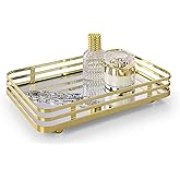 SunnyPoint Classic Decorative Vanity Perfume Dresser Jewelry Organizer Makeup Mirror Tray (Polished Gold)