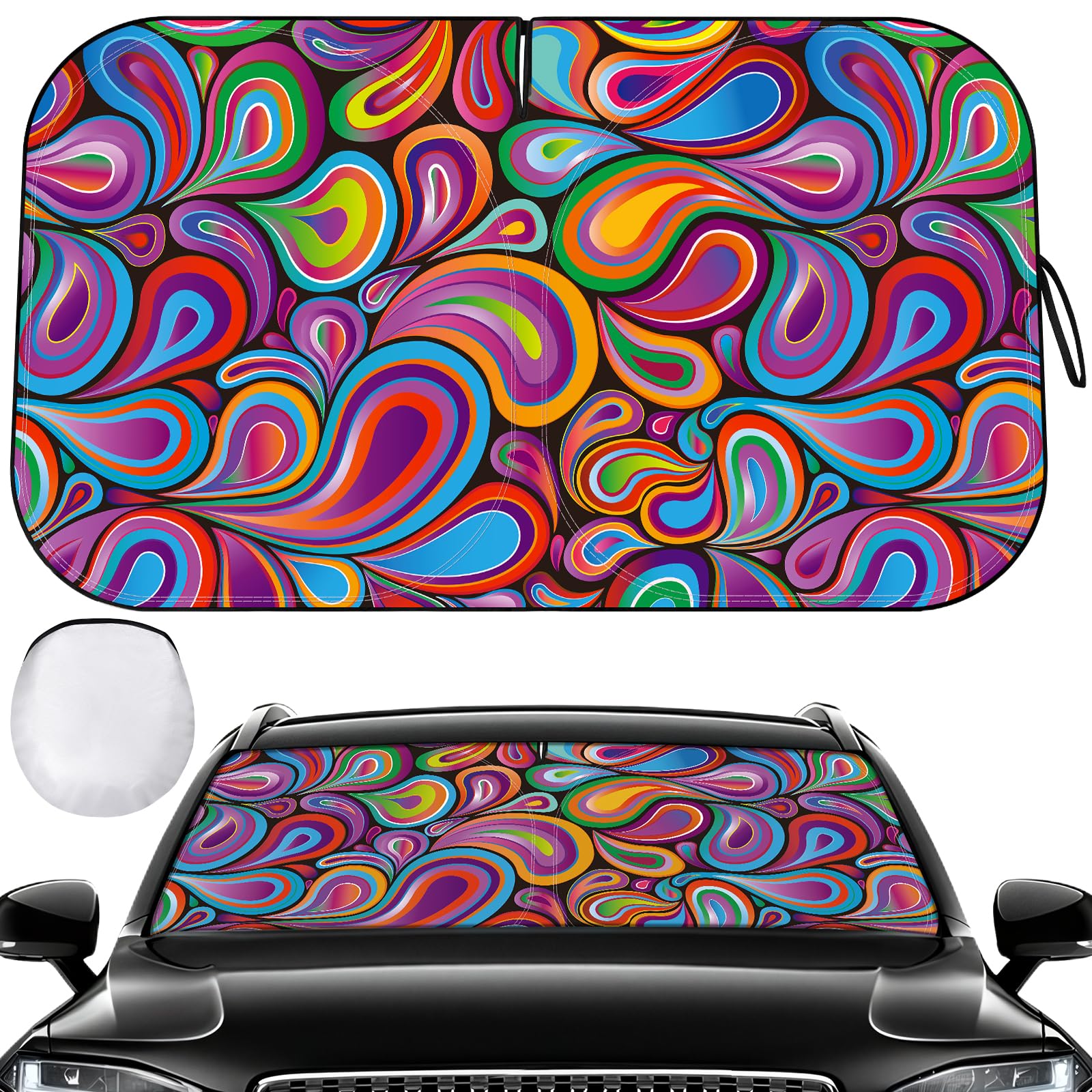 Photo 1 of Car Windshield Sun Shade - Windshield Sun Shade and Comes with Storage Bag Fit for Sedans, Mini SUVs (55×32 inches)