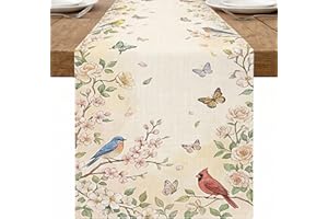 Floral Bird Table Runner, Vintage Butterflies and Birds Spring Kitchen Dining Decor for Home Family Gatherings Holiday Celebr