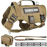 WINSEE Tactical Dog Harness with Dog Leash, Service Working MOLLE Vest with 10 Pet Patches for Large Dog, No Pull Military Harness and Backpack for Training Hunting Walking