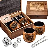 OUHT Charred Wooden Bourbon Drinking Glass, 11oz Handcrafted Engraved Wood Whiskey Glass for Men | Unbreakable Bourbon Whiskey Glass for Dad, Brother, Husband