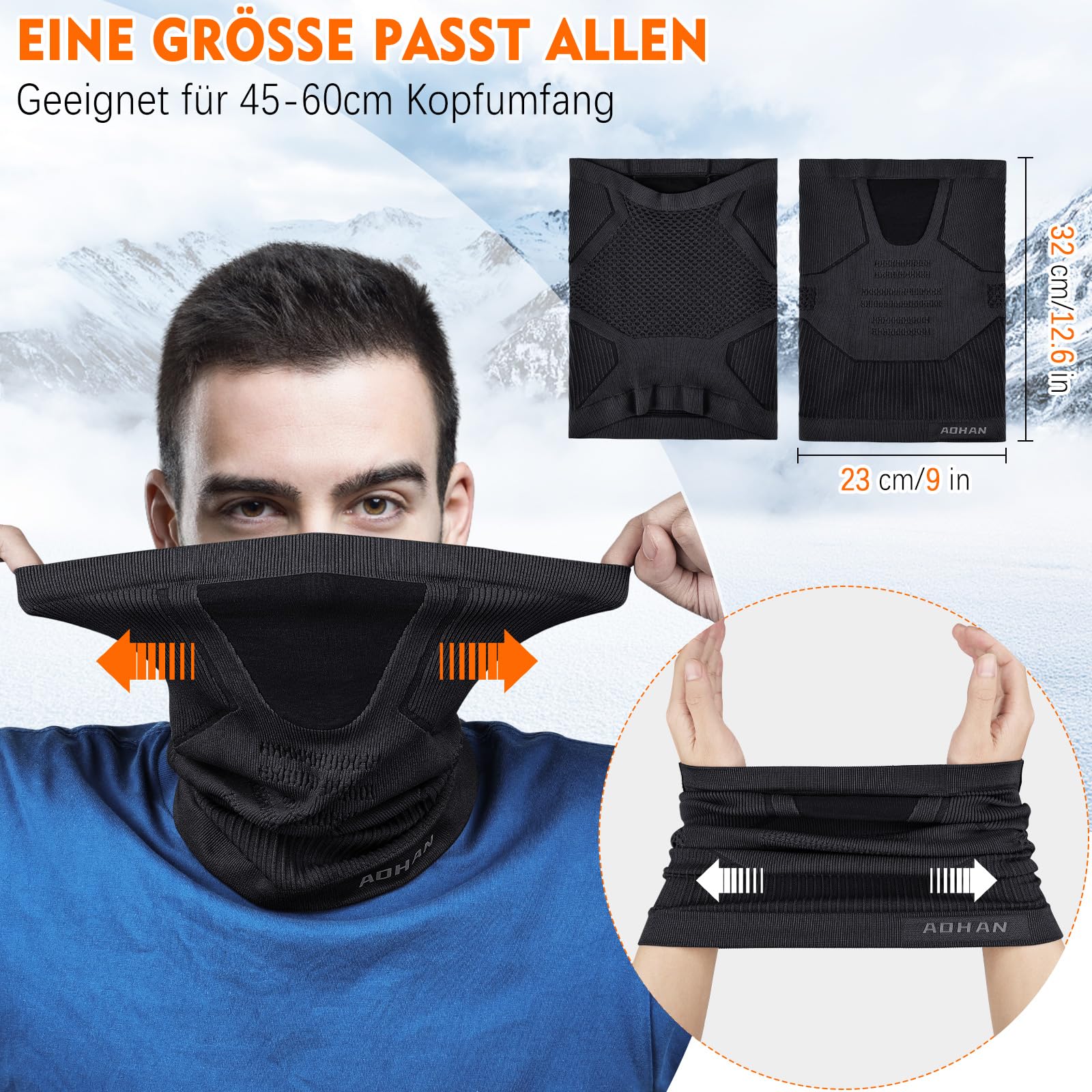 YANIKY Schlauchschal Ski Gesichtsschutz Mundschutz Halstuch Herren Damen, Atmungsaktiv Elastisch Gesichtsmaske Fahrrad Schal Winddicht Motorrad Bandana Nackenwärmer Sport Laufschal 4