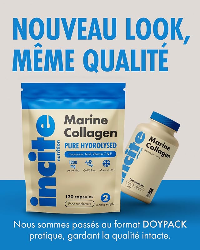 Collagène marin-Suppléments de capsules à haute résistance pour femmes/hommes Pure Superior Type 1 Hydrolysed | Enrichi en vitamines C, E, B12, cuivre, zinc et iode, 1200 mg/120