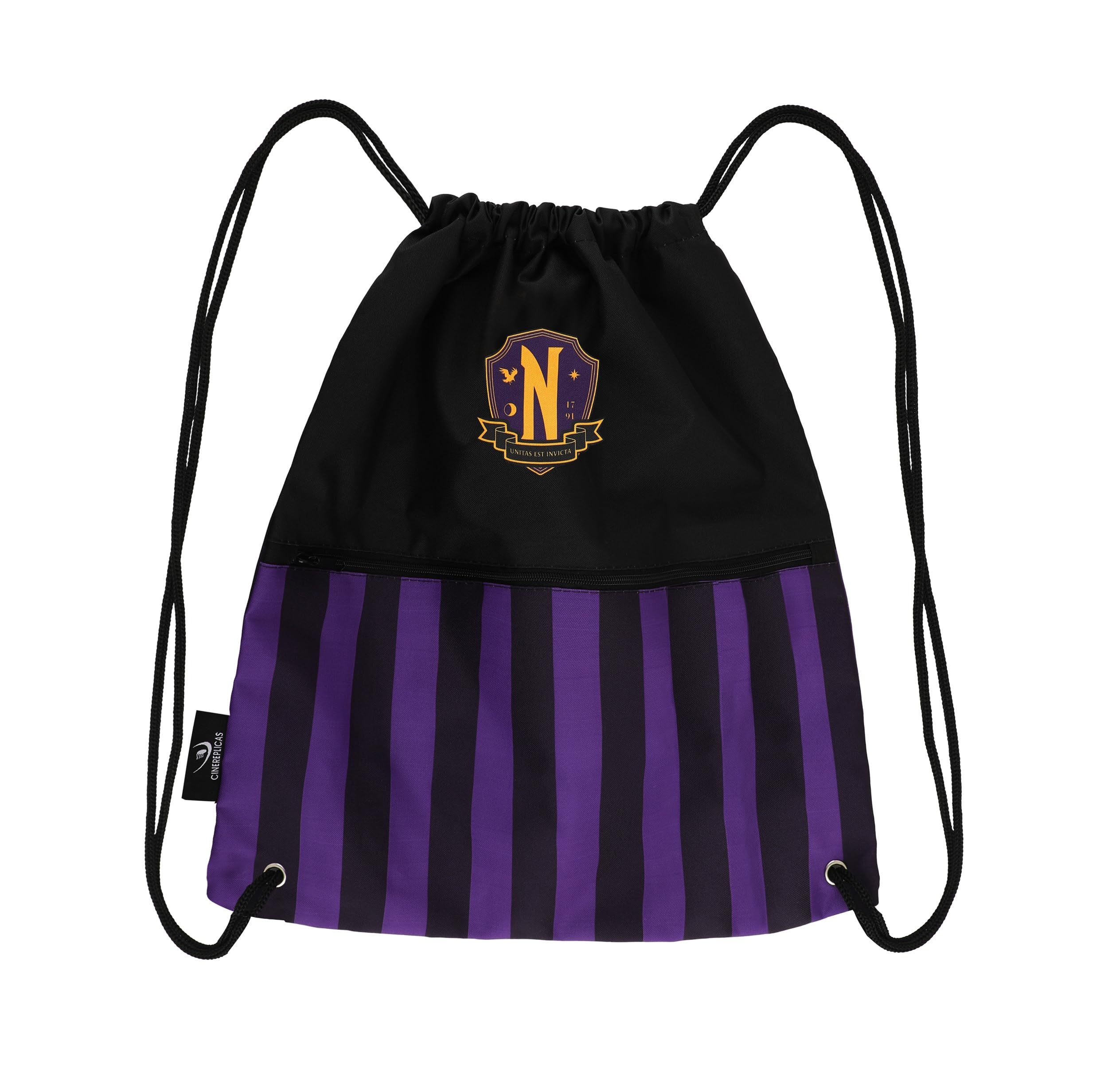 Cinereplicas Mercoledi - Nevermore Academy Purple Drawstring Bag 34 x 34.5 cm - Officially Licensed