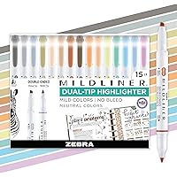 Zebra Pen Mildliner Double Ended Highlighter Set, Broad and Fine Point Tips, Assorted Neutral Vintage Ink Colors, 15-Pack