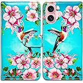 Beaucov Case for iPhone 16 with RFID Blocking,Hummingbird Flowers Blue Leather Flip Phone Case Wallet Cover with Card Slot Holder Kickstand for Apple iPhone 16