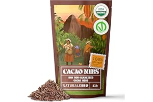 NaturaleBio Cacao Nibs Organic 1 lb. Unsweetened, Non-Alkalized and Pure. Sugar-Free Dark Chocolate Chips Substitute. Non-GMO, Gluten Free, Tested for Heavy Metals. From Raw Cacao Beans