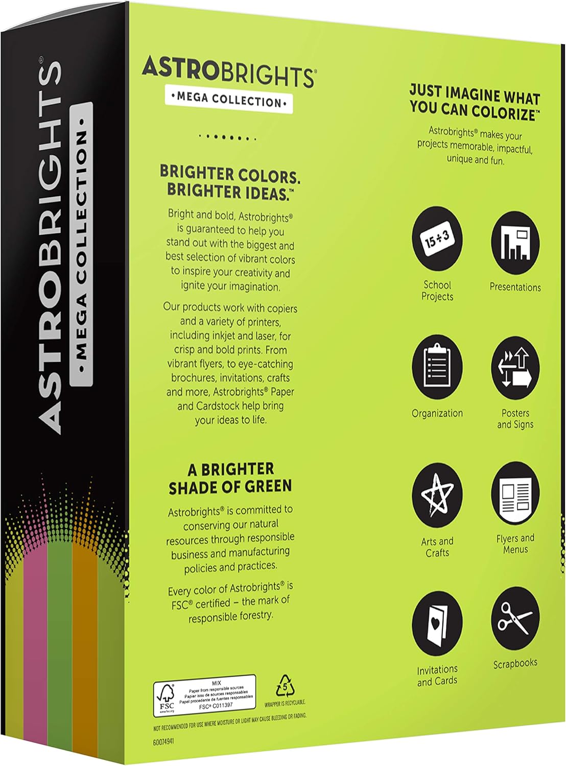 Astrobrights Mega Collection, Colored Paper, "Flourescent" 5-Color Assortment, 625 Sheets, 24 lb/89 gsm, 8.5" x 11" - MORE SHEETS! (91700), Assorted : Office Products
