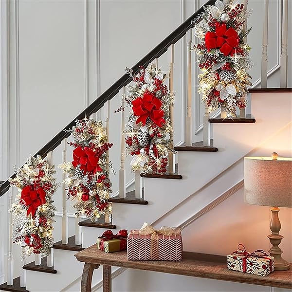 ARTIFICIAL CHRISTMAS SWAG CORDLESS PRELIT TEARDROP SWAGS CHRISTMAS...