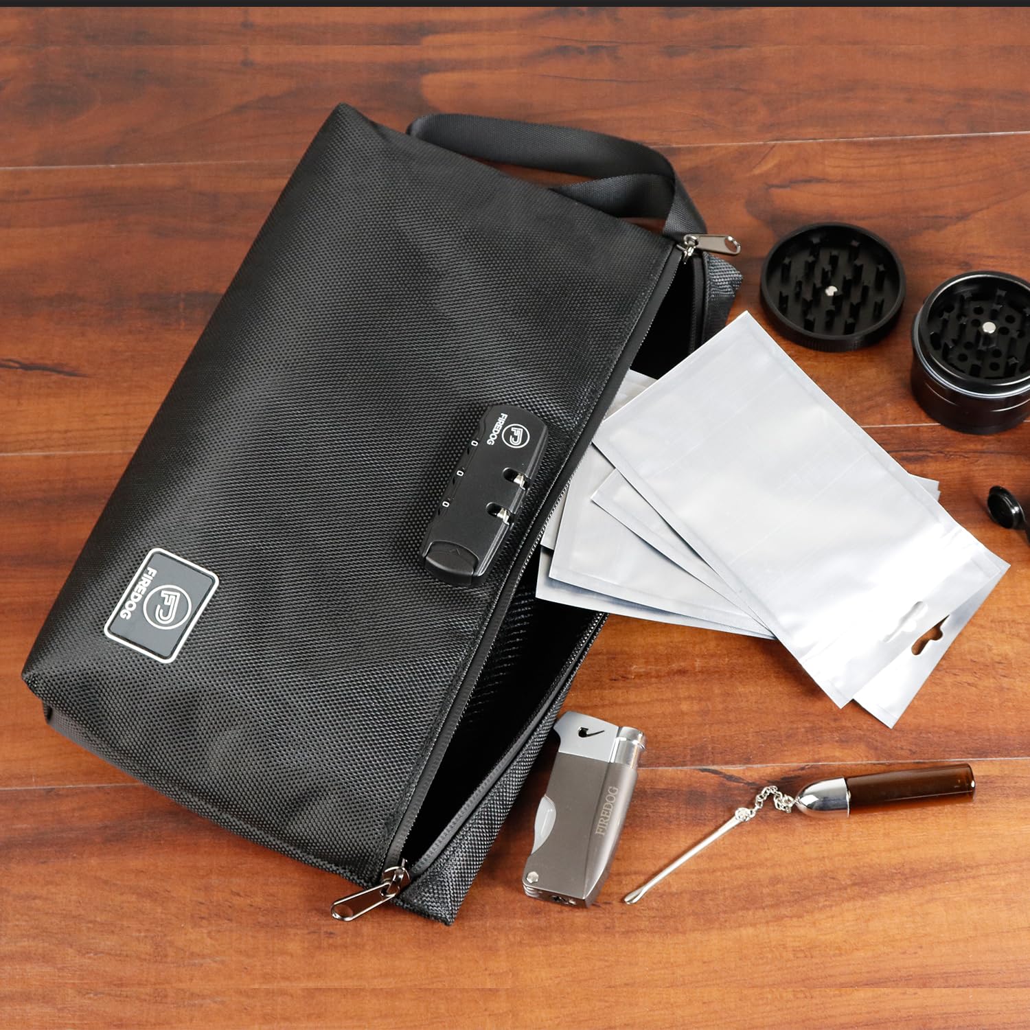 FIREDOG Printed Smell Proof Bags with Combination Lock, Carbon Lined Odor Proof Stash Bag Case Container for Travel Storage (10.8