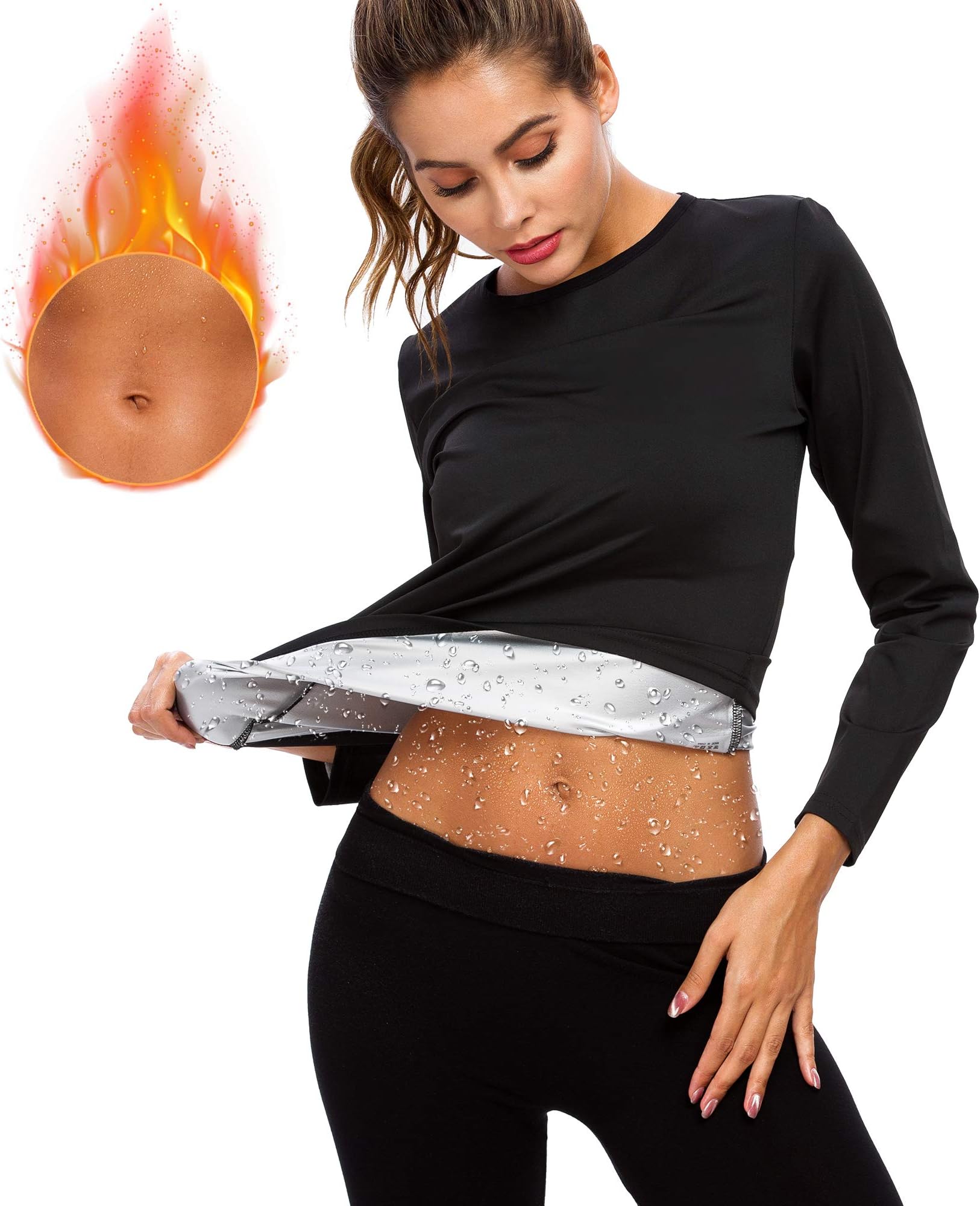 Hocaies Sauna Suit, Sauna Vest for Women Workout Neoprene Long Sleeve Shirt Abdominal Slimming Fat Burner and Sport Sweating Waist Trainer