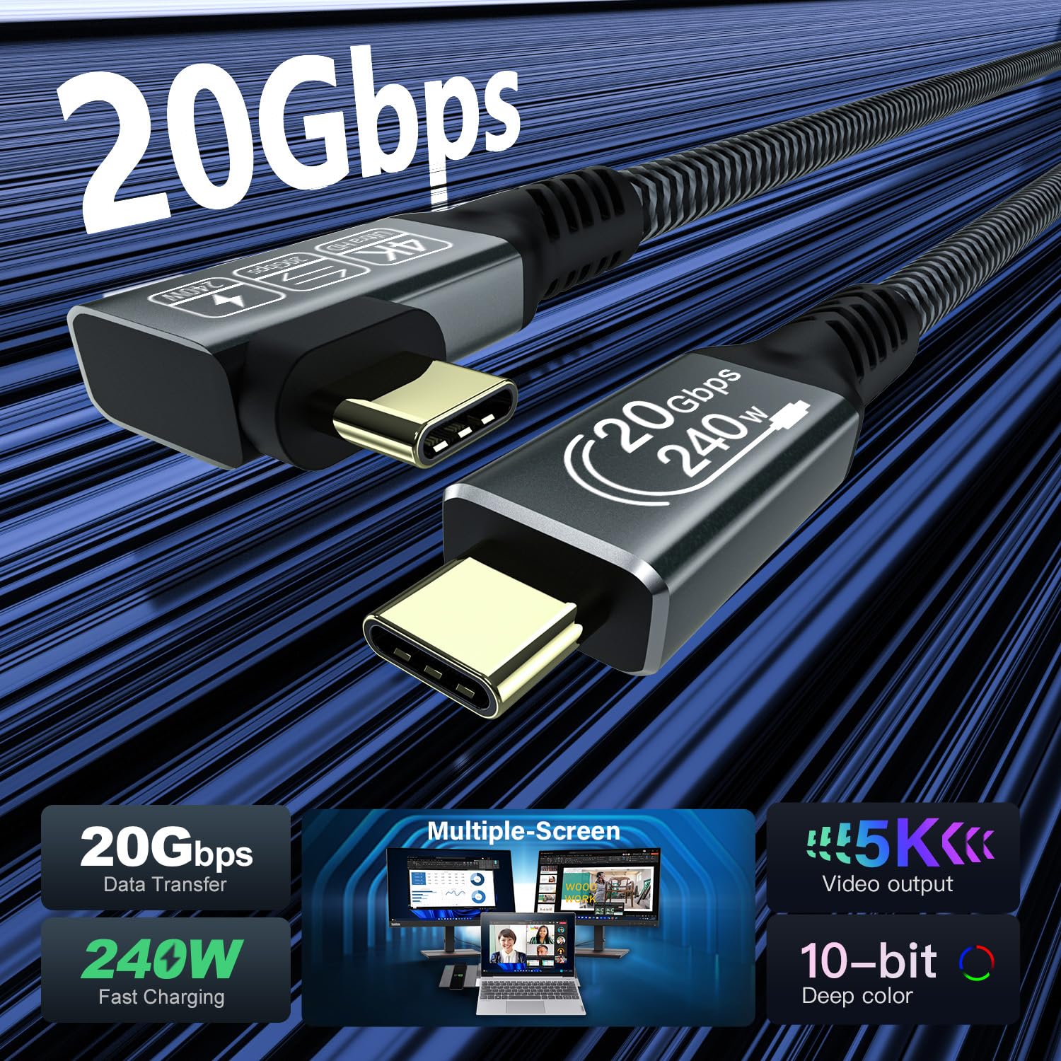 CAKOBLE USB C Kabel 3m,240W USB C 3.2 Kabel 20 Gbps Ladekabel USB C, 4K@60Hz USB C kabel Lang Kompatibilität Thunderbolt 3 Kabel Für iPhone 15,MacBook iPad Pro,Samsung S24/S23,usb c datenkabel 3m 2