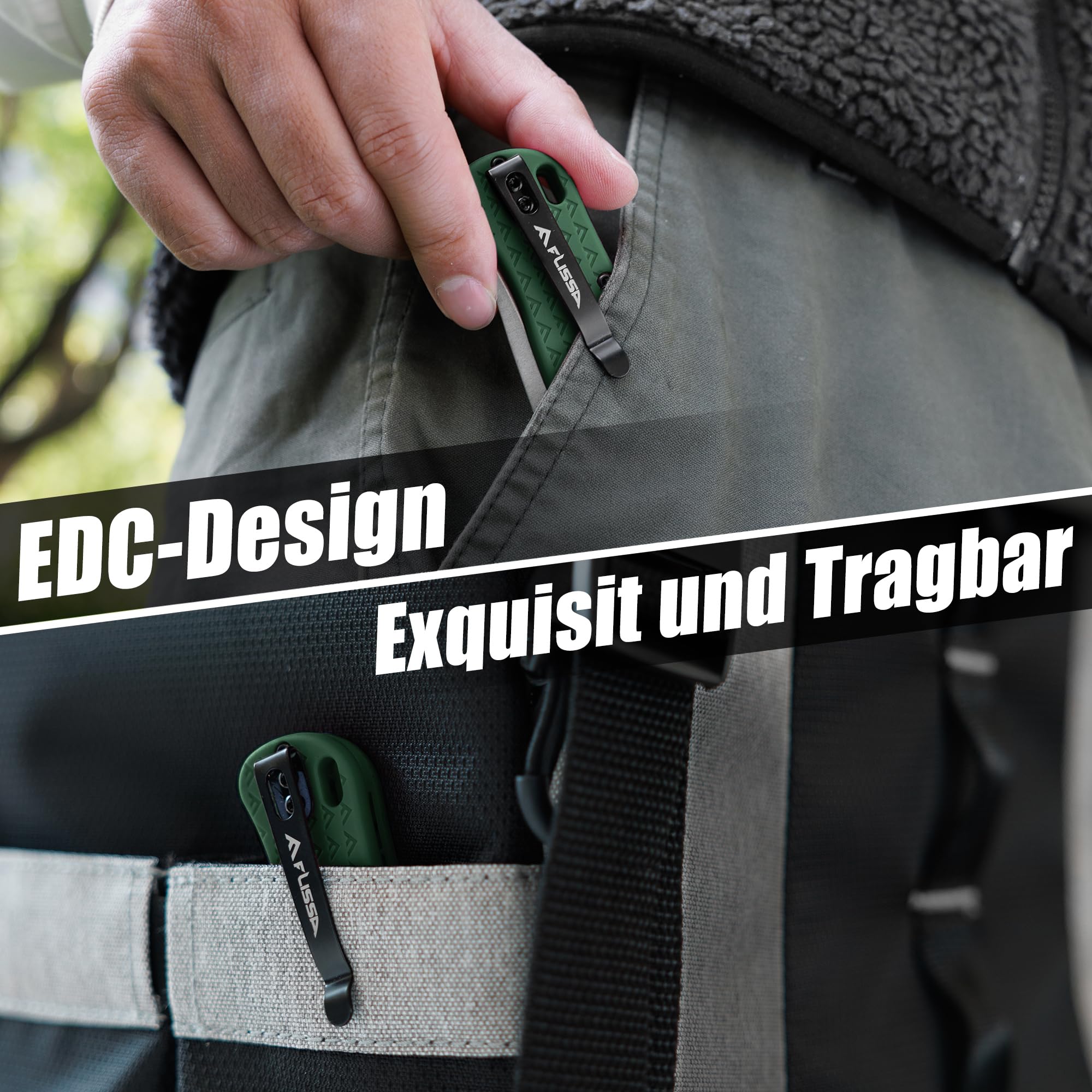 FLISSA Taschenmesser Klappmesser, AUS-8 Edelstahl, Scharfes Outdoor Messer mit Taschenclip, Klappbares Taschenmesser EDC Messer für Outdoor Jagd Camping, Grün 6