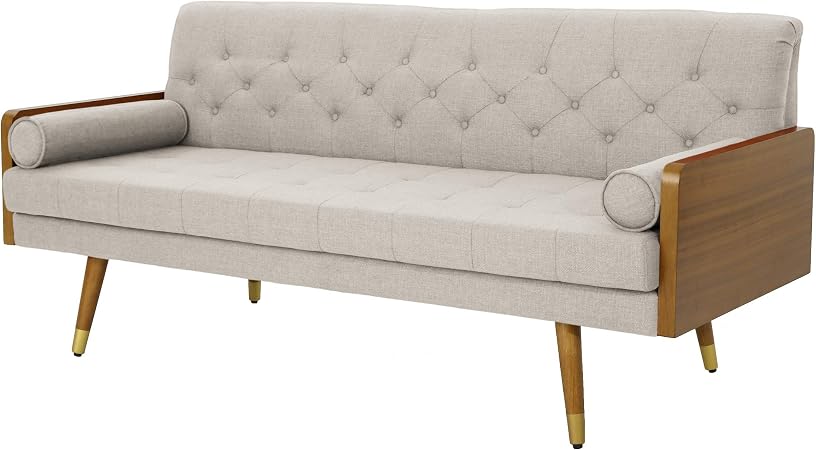 Gdf Studio Darcy Jalon Mid Century Modern Tufted Fabric Sofa Beige Amazon Co Uk Kitchen Home