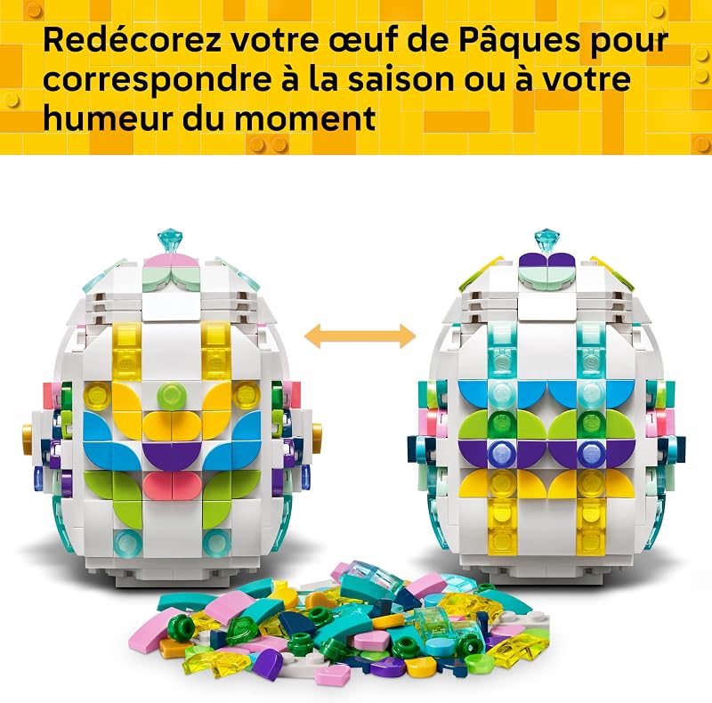 L’Œuf de Pâques Décoratif - Jouet de Construction - Pièces de Décoration Colorées Dont Cœurs Dorés & Élément Pierre Précieuse - Activité Manuelle - Cadeau pour Fille ou Garçon dès 9 Ans 40816