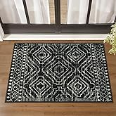 Wonnitar Moroccan Bathroom Rug,Washable 2x3 Small Bath Mat, Boho Tribal Soft Kitchen Sink Mat, Non-Slip Geometric Entry Way Rug, Low-Pile Indoor Carpet for Bedside Entrance Laundry (Black,2'x3')