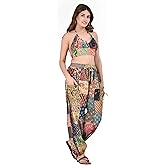 Hippie Harem Gypsy Stylish Indian Bohemian Yoga Pants, Patch Elastic High Waist Trouser Pants with Two Pockets for Unisex, One Size Fits All (Waist 26-36 inches)