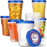 Stock Your Home 32oz Plastic Containers with Twist Top Lids (6 Pack), Quart Freezer Containers with Lids for Leftover Food, Airtight Reusable Soup Containers, Microwave and Dishwasher Safe