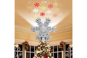 AQONSIE Christmas Tree Topper Projector with Rotating Colorful Snowflake, 3D Hollow Sparkling Xmas Tree Topper for Christmas décor, Plug in Snowflake Topper for Home Holiday Christmas New Year Tree Decorative