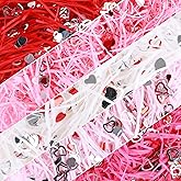 FOIMAS Valentine's Day Shreded Craft Paper Filler,11.6oz Red Pink Raffia Paper Grass with Heart Confetti for Gift Box Filler Basket Stuffer Valentine's Day Packaging Supply