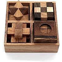 BSIRI Wooden Puzzle Box Set (4 Games) - Challenging Brain Teasers 3D Puzzles for Adults, Interlocking Games for IQ Test. Idea