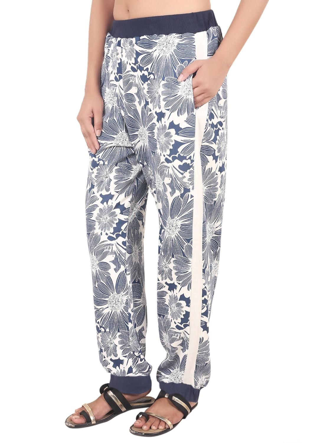 9teenagain women's printed and plain hoisery pajama (blue/white)