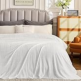 Oversized King Fleece Blanket 120x120 Inches, Seamless Soft Cozy 3D Jacquard Flannel Blanket 10'x10' Extra Large for Bed, Sofa, Couch, Travel & Camping, California King Throw, Ivory White