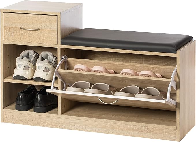 Amazon.com - Basicwise, Oak Wooden Entryway Shoe Storage Bench with
