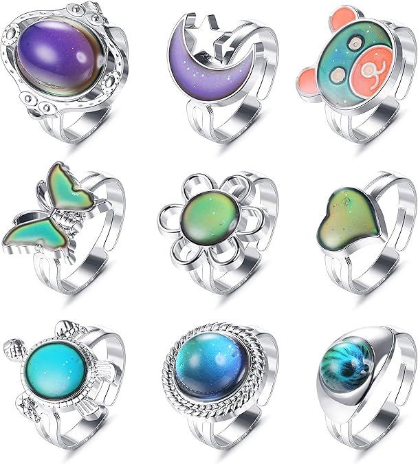 Milacolato 9Pcs Bague D'humeur pour Femmes Taille Réglable Bague à Changement de Couleur