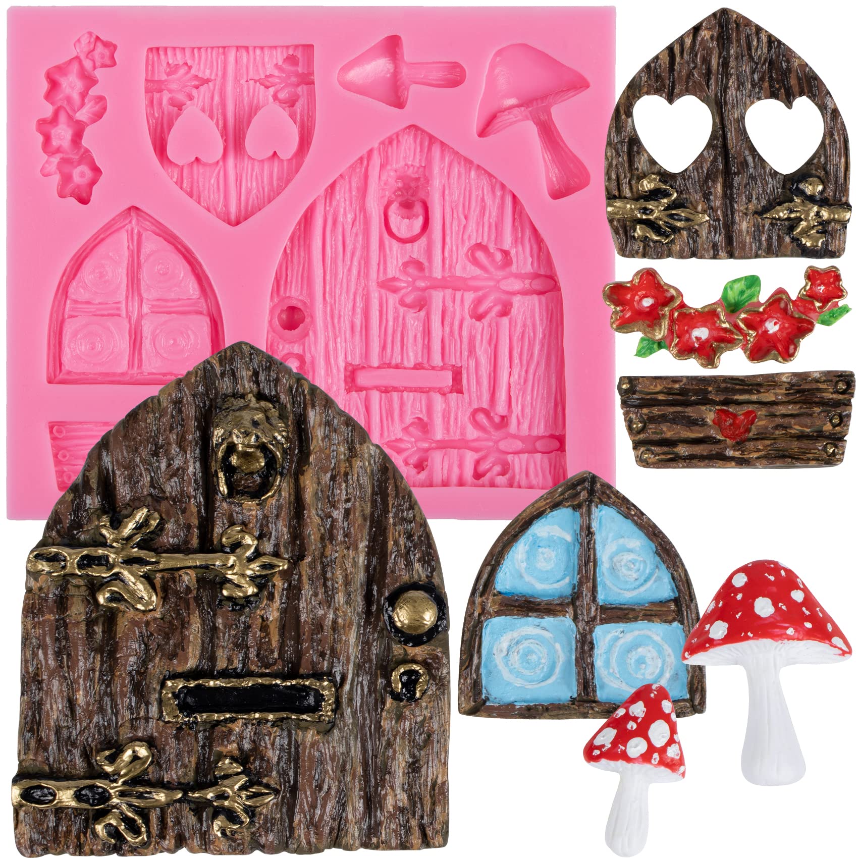 Musykrafties Enchanted Fairy Garden Gnome Door and Window Silicone Mould for Cake Decoration, Cupcake Topper, Polymer Clay, Crafting Projects