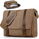 SMRITI Vintage Canvas Messenger Bag for Men 15.6-16 inch Laptop bag,Computer Satchel Shoulder Bag for School Work Travel (Coffee)