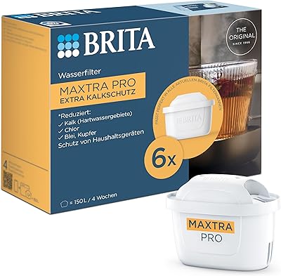 BRITA Wasserfilter Kartusche MAXTRA PRO Extra Kalkschutz (6er-Pack) Halbjahrespack, Original Ersatz-Wasserfilter für alle Kannen, filtert Kalk, ultimativer Geräteschutz: Heißgetränke-Spezialist