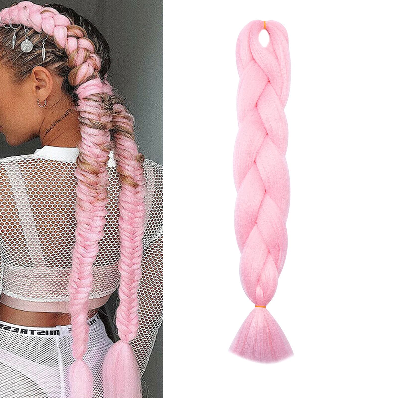 Ombre 4 Tones Braiding Hair Extensions Jumbo Braids Hair Extension Jumbo Braiding for Twist Braiding 24",1 Bundles - Light Pink