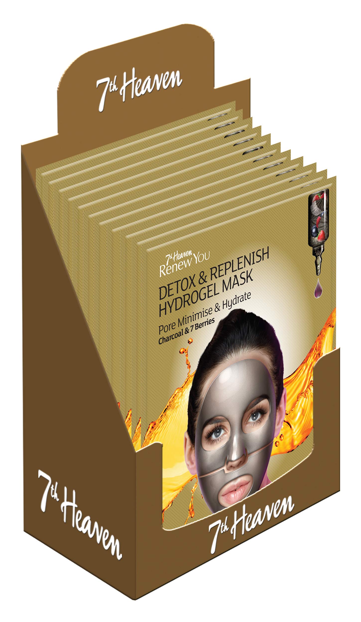 7th Heaven Renew You Detox and Replenish Hydrogel Mask with Charcoal and Berries to Minimise Pores and Hydrate Skin - Ideal for All Skin Types (Pack of 12)