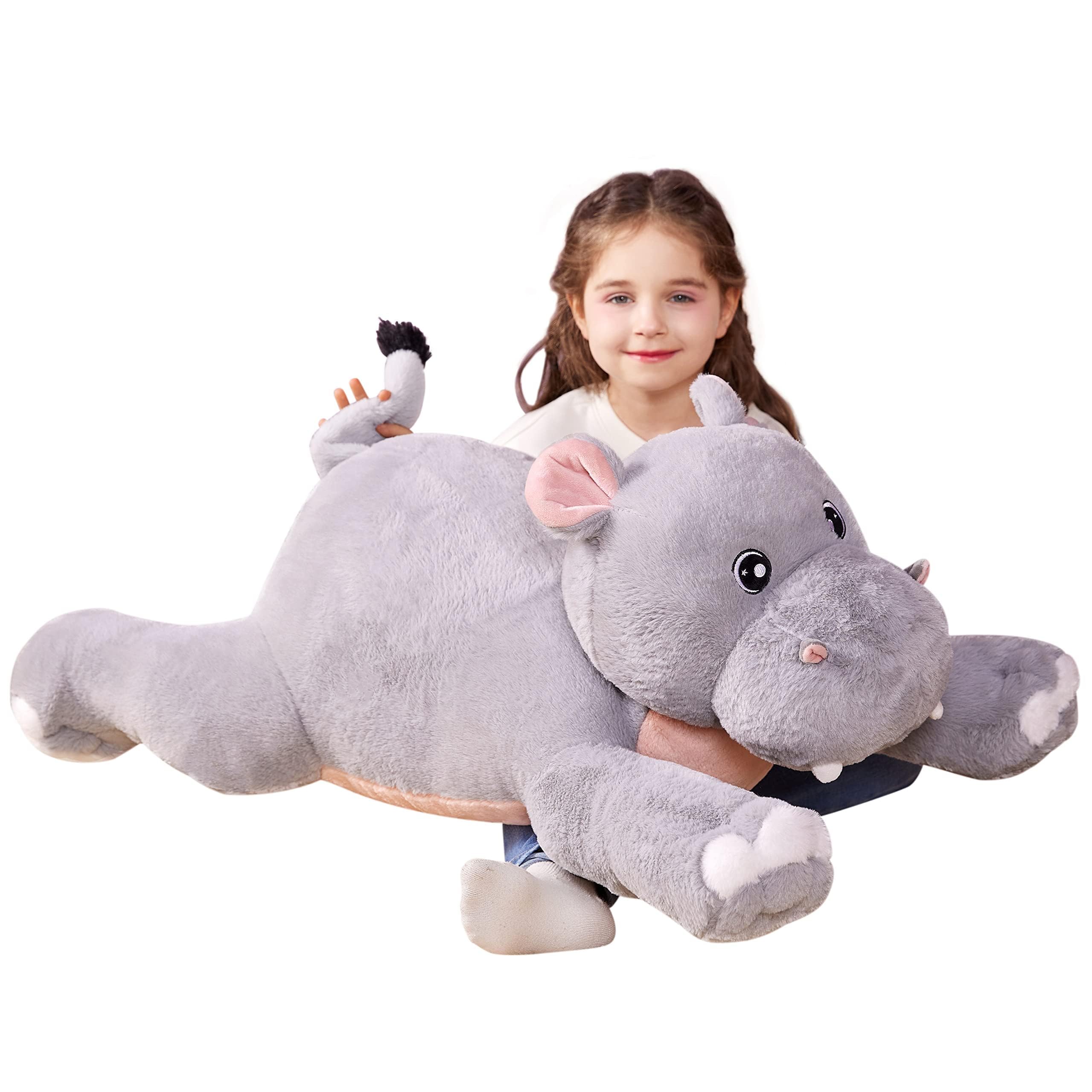 IKASA Giant Hippo Stuffed Animal Plush Toy,78cm Large Hippopotamus Cute Jumbo Soft Toys,Huge Big Size Plushy Fluffy Fat Plushie,Gifts for Kids