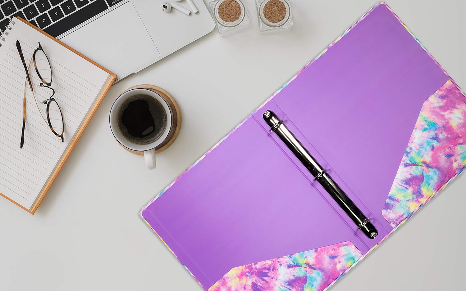 Steel Mill & Co Cute Decorative Hardcover 3 Ring Binder for Letter Size Paper, 1 Inch Round Rings, Floral Binder Organizer for School/Office, Tie Dye : Office Products