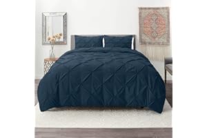 Nestl Navy Duvet Cover Queen Size - Pintuck Queen Duvet Cover Set, 3 Piece Double Brushed Duvet Covers with Button Closure, 1 Pinch Pleated Duvet Cover 90x90 inches and 2 Pillow Shams