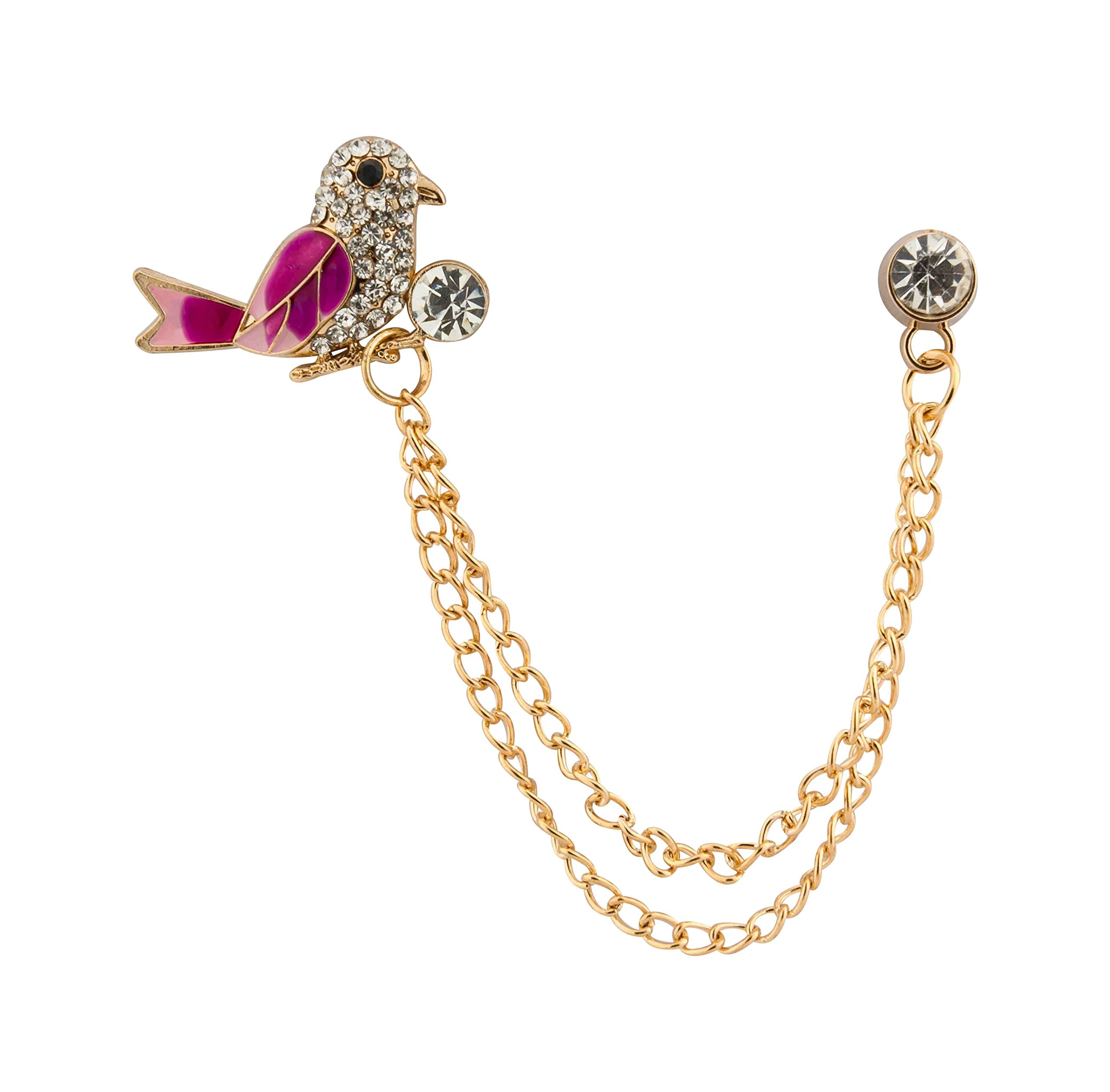 Brooch Lapel Pin for Men Inspired Stone Bird with Hanging Chain Lapel Pin Golden Badge Coat Suit Wedding Gift Party Shirt Collar Accessories