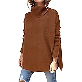 ANRABESS Women's Oversized Turtleneck Batwing Sleeve Spilt Casual Loose Knit Tunic Pullover Sweater Tops 2025 Fall Outfits